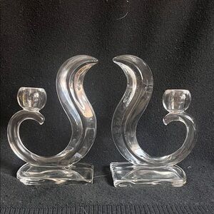 Elegant Clear Glass Squirrel Tail Candle Holders